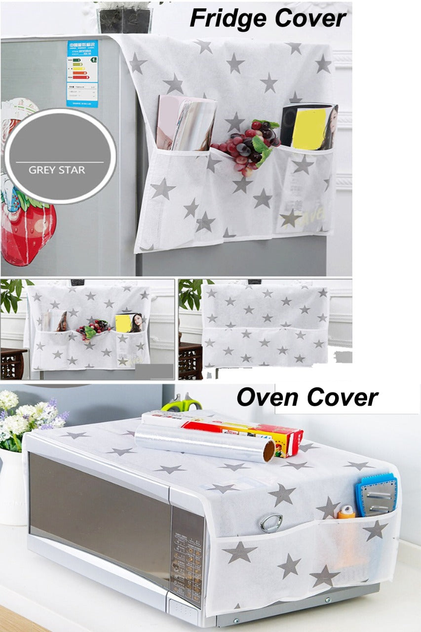 2 Pcs Set Oven Cover and Fridge Cover Kitchen Microwave cover Waterproof Oil Dust Double Pockets Microwave cover Oven Cover and fridge cover ValueKartPk