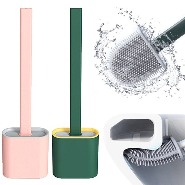 1 Pc Deep-cleaning Toilet Brush And Holder Set For Bathroom, Silicone Toilet Bowl Brush Non-slip Long Plastic Handle, Flat Head Brush Head To Clean Toilet Corner Easily (random Color) ValueKartPk