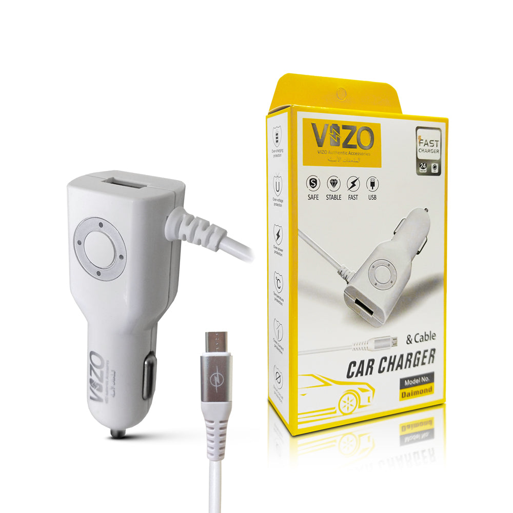 VIZO Diamond Car | Android Iphone Phone Charger with Data Cable | Travel Charger ValueKartPk