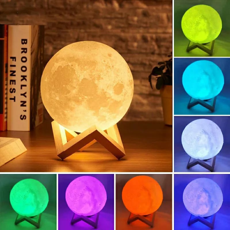 LED Moon Lamp - 3D Printed Lunar Lamp - Battery Powered Colorful - Night Light for Kids - 8 Color (15cm) ValueKartPk