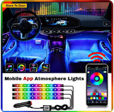 1set Car Rgb 48led Strip 5050smd 12w Decorative Auto Atmosphere Pathway Interior Ambient( Bluetooth Light) ValueKartPk