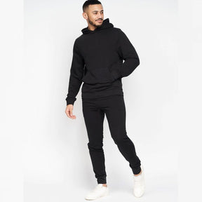 Basic Black Winter Casual Hooded Tracksuit ValueKartPk