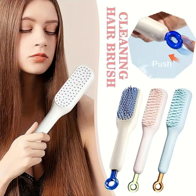 Self Cleaning Hair Brush, One-Click Cleaning Telescopic Hair Comb, Anti-Static Telescopic Hairbrush, Anti-Hair Entangled Automatic (random Color) ValueKartPk