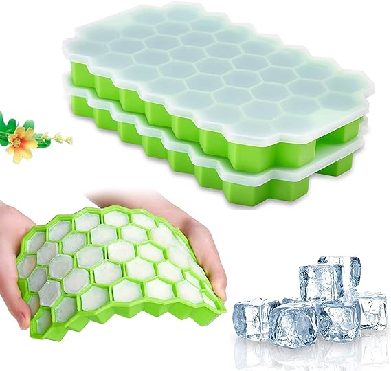 Silicone Ice Tray With Cap Push Pop Out Round Mini Ice Cube Trays With plastic cover Flexible Silicone Bottom (Random Color) ValueKartPk