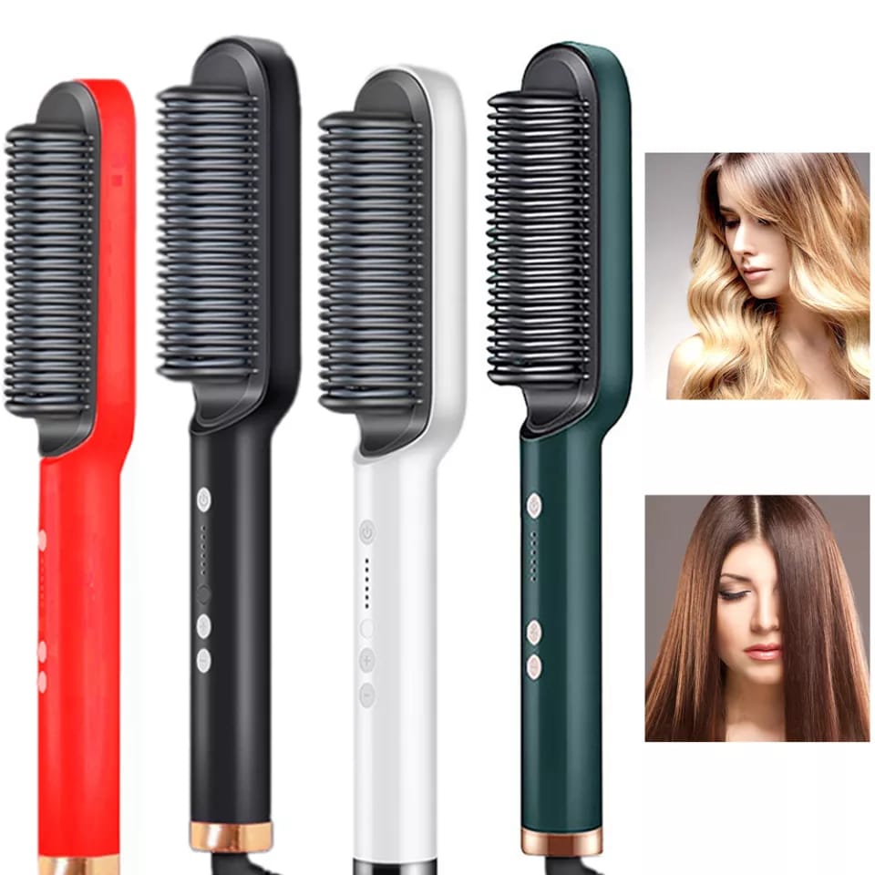 Hair Straightener Iron Brush Straight Hair Comb 2-in-1 Hair Straightener Curling Professional Styling Brush Hair Curler &amp; Straightener For Women (Random Color) ValueKartPk