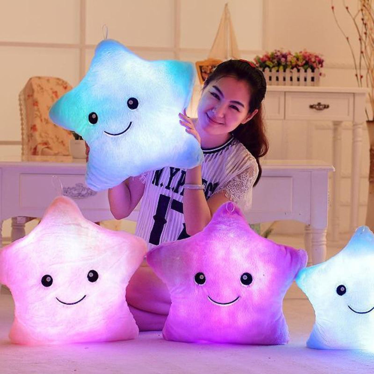 Soft Glowing Colorful Star Shape Pillow | 7 Colour Changeable Led Light Cushion Toys Gift For Kids Children's Without Battery ValueKartPk