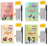 Pack Of 4 Pcs With 5 Refill Copybooks Pen Magic Copy Book Free Wiping Children's Kid Writing Sticker Practice Copybook For Calligraphy ValueKartPk