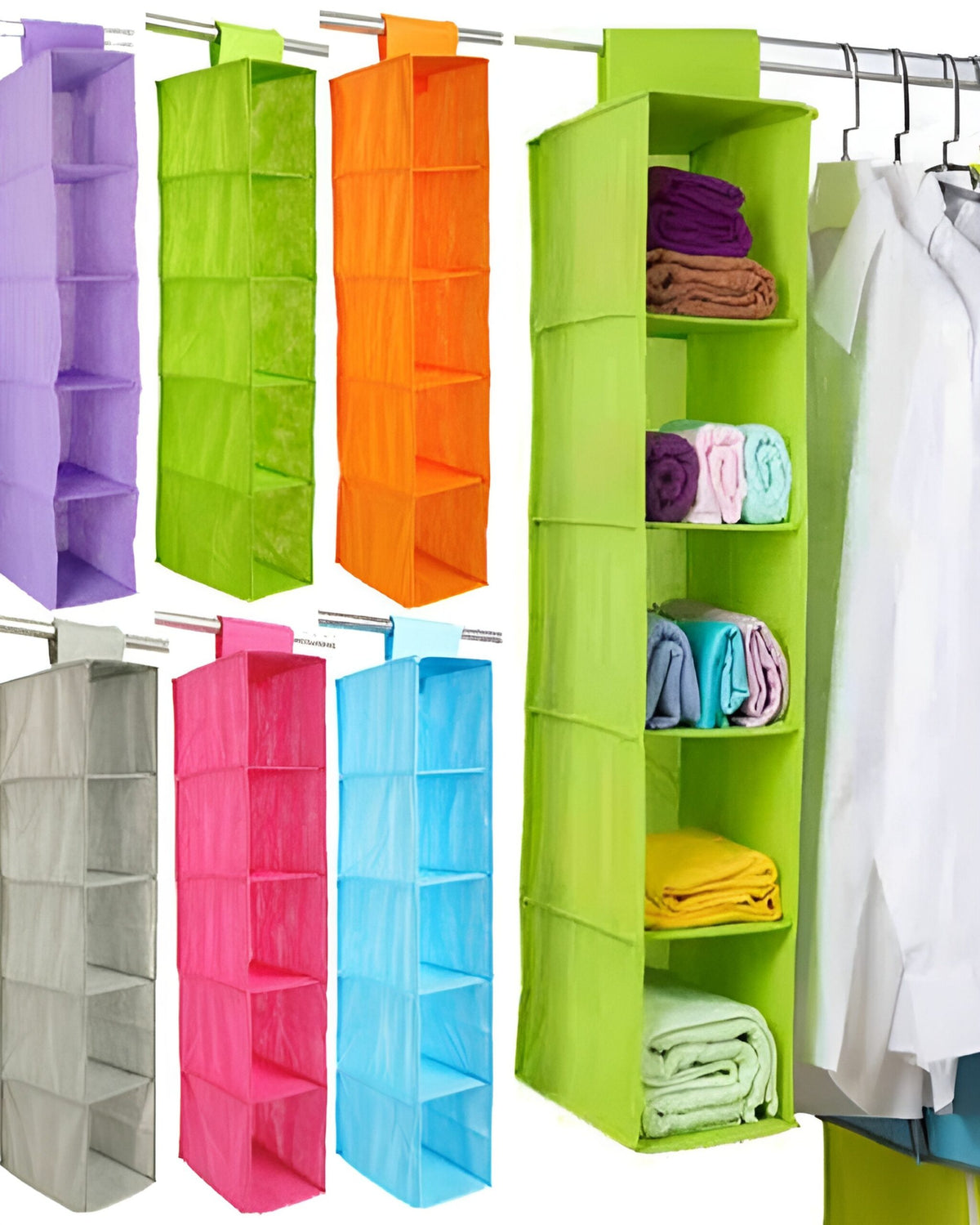 5 Shelf Clothes Hanging Organizers Pant Organizer Wardrobe Section Storage Closet Organiser  (random color) ValueKartPk