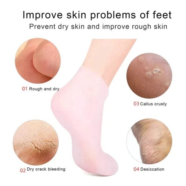 1pair Silicone Foot Care Socks Anti Cracking Moisturizing Gel Socks Cracked Dead Skin Remove Protector Pain Relief Pedicure Too ValueKartPk