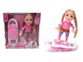 magical cute purple doll &amp; brown hair riding rotation swing skating board, lights &amp; Music with colorful skating lights, dynamic music &amp; flexible rotation doll with battery, doll for girls ValueKartPk