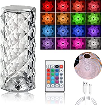 16 Colors Diamond Rose Crystal Lamp Bedside Acrylic Usb Rechargeable Table Lamp ValueKartPk