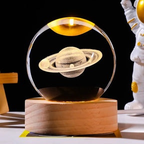 3d Galaxy Solar System Crystal Ball Night Light With Wooden Base ValueKartPk