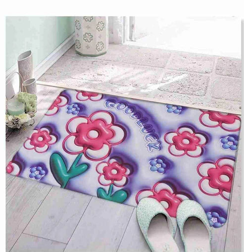 3D Printing Soft Mat Cut Flower Design Anti Slip Floor Door Mat Water Absorb for Bathroom, Kitchen or Room (Random color &amp; Designs) ValueKartPk