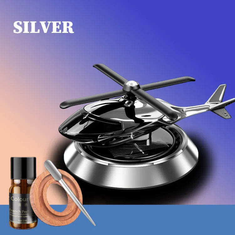 Silver Car Aroma Diffuser Air Freshener Perfume Solar Power | Car Dashboard Helicopter Decoration With Refill Perfume ValueKartPk