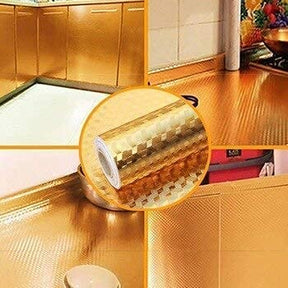 (Gold / Silver) Self-Adhesive Kitchen Wall Stickers  - Oil Proof, Anti-Mold &amp; Heat Resistant, Aluminium Foil Wallpaper, Place, Drawer, Fridge Mat (45*150 cm) ValueKartPk