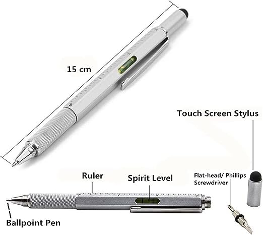 7 in 1 tool pen (stainless steel metal) Pen For Construction Tools, Gift Tool Pen, Multifunctional Technology Pen With Black Ballpoint Pen, Ruler, Handwriting Pen, Level, Screwdriver For Mens Gifts ValueKartPk