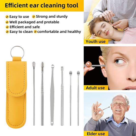 Ear Pick 6 pcs with Storage Bag Dig Ear Wax Remover Cleaner Care Portable Travel Kit Cleaner Spoon (Random Color) ValueKartPk