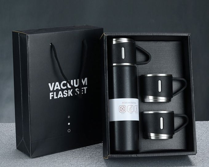 STAINLESS STEEL VACUUM FLASK SET, 500ML WITH 2CUPS (random color) ValueKartPk