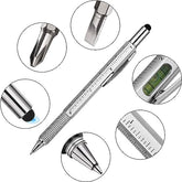 7 in 1 tool pen (stainless steel metal) Pen For Construction Tools, Gift Tool Pen, Multifunctional Technology Pen With Black Ballpoint Pen, Ruler, Handwriting Pen, Level, Screwdriver For Mens Gifts ValueKartPk