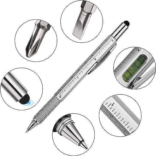 7 in 1 tool pen (stainless steel metal) Pen For Construction Tools, Gift Tool Pen, Multifunctional Technology Pen With Black Ballpoint Pen, Ruler, Handwriting Pen, Level, Screwdriver For Mens Gifts ValueKartPk