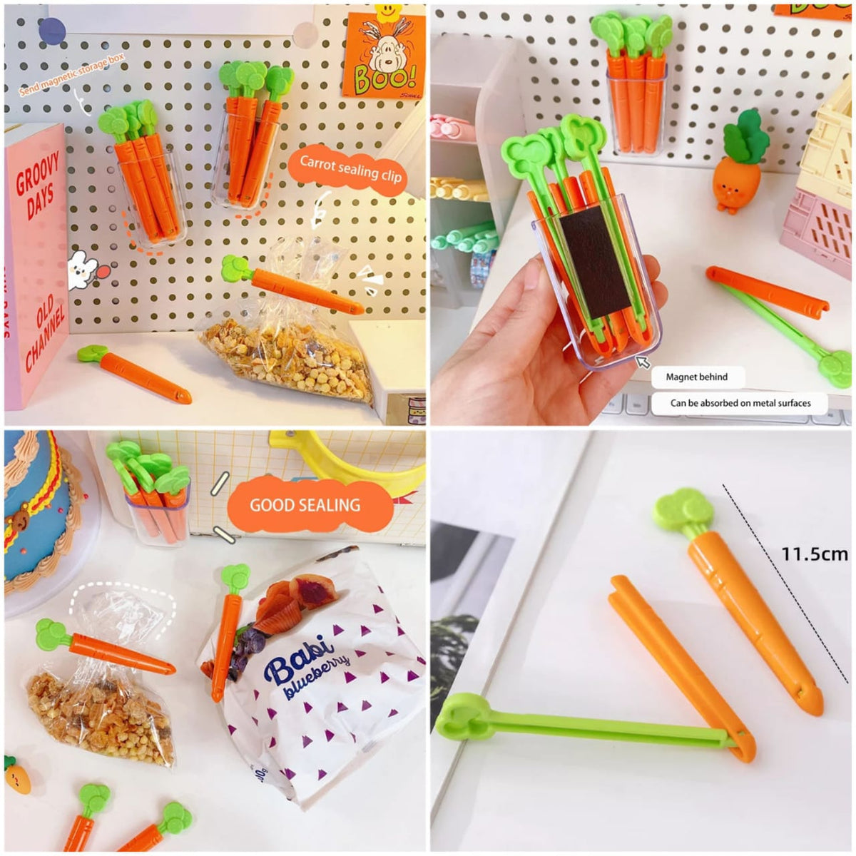 Magnetic Sealing Carrot Clips Pack Of 5 with Container ValueKartPk