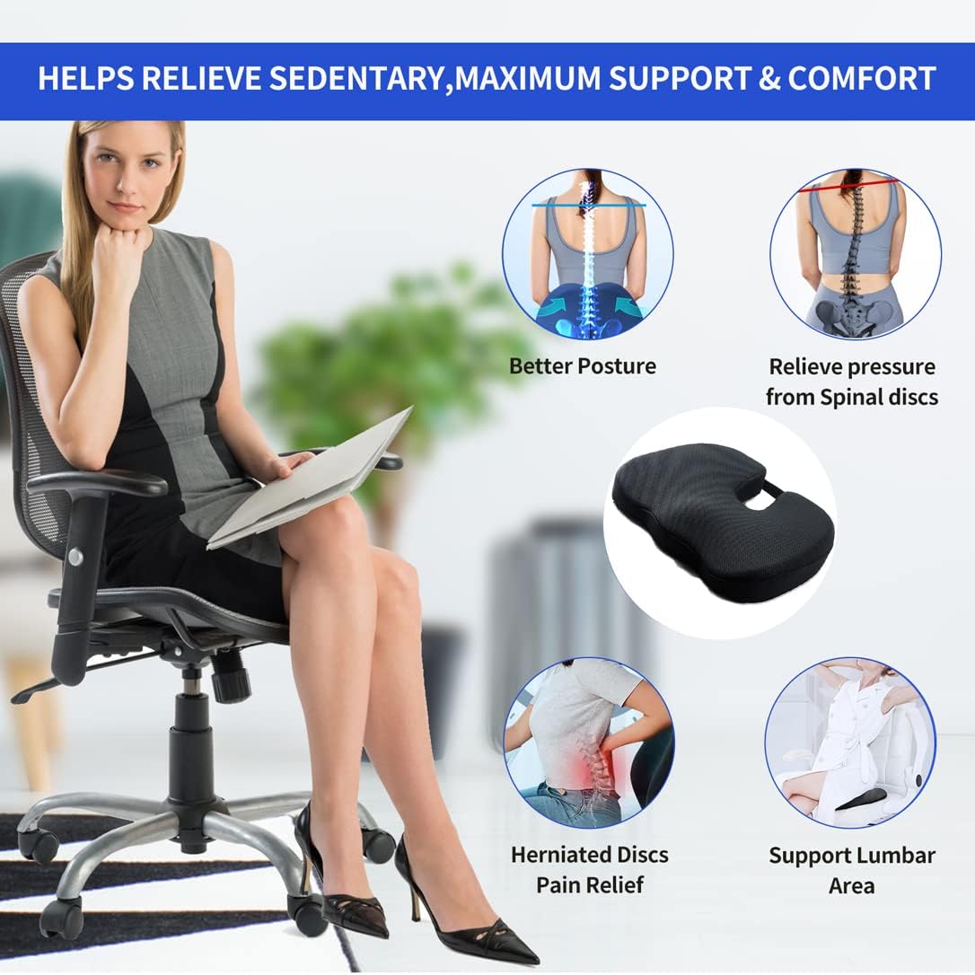 Seat Cushions High-Density Pad for Car Driver Seat Office Chair Wheelchair Coccyx Support Hip, Nerve, Sciatica, Sacrum Back Pain Relief Memory Foam Seat Cushion ValueKartPk