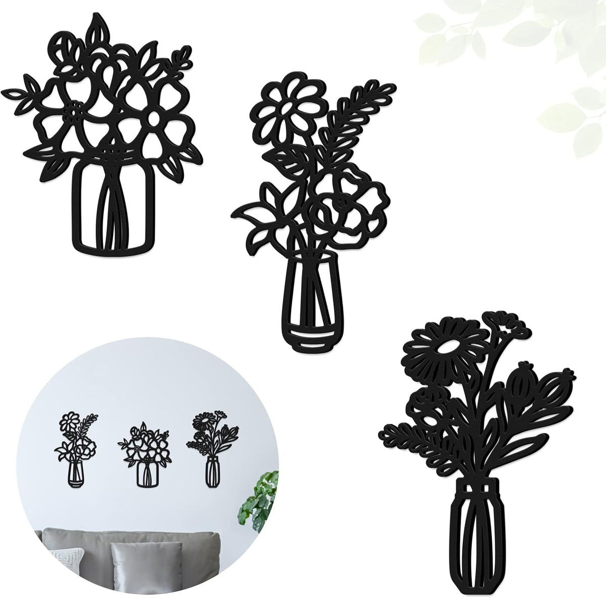 Home Decor Flower Wooden Wall Decor Home Wall Art(Black) ValueKartPk