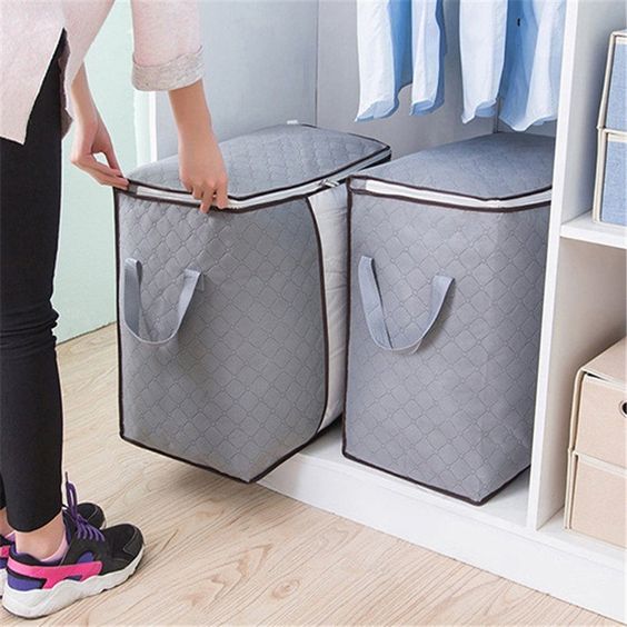 Pack Of 2 Portable Bamboo Charcoal Clothes Blanket Large Folding Bag Storage Box Organizer ValueKartPk