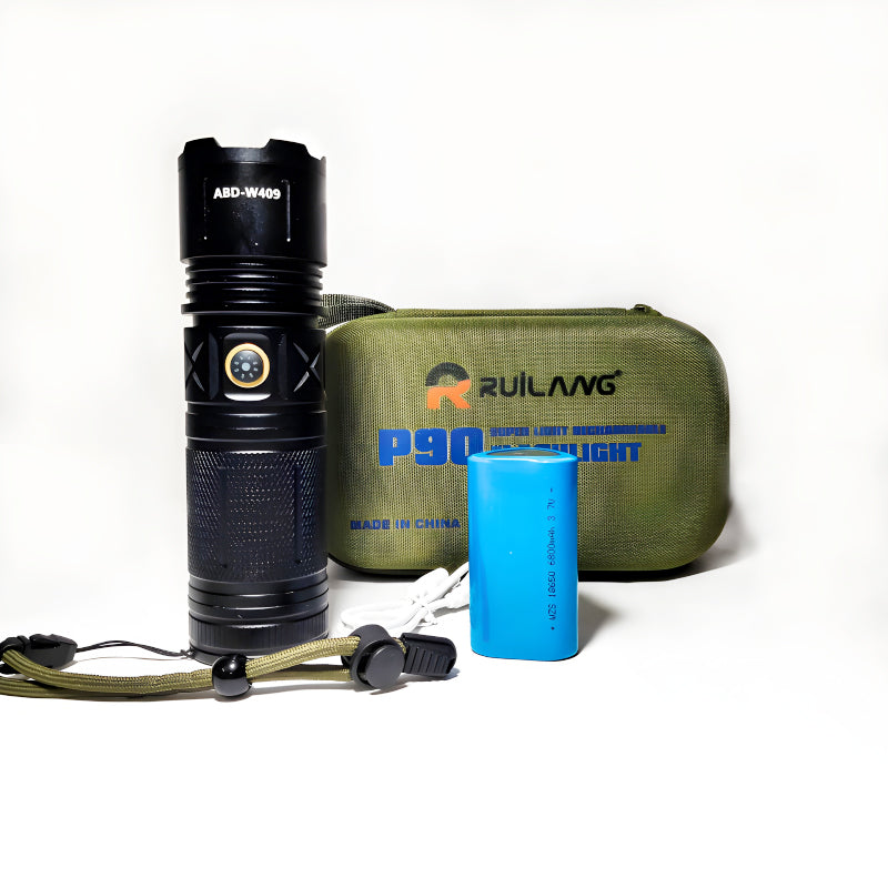 P90 IMPORTED Super Bright Rechargable Torch Powerful 1Km Long Range LED Flashlight ValueKartPk