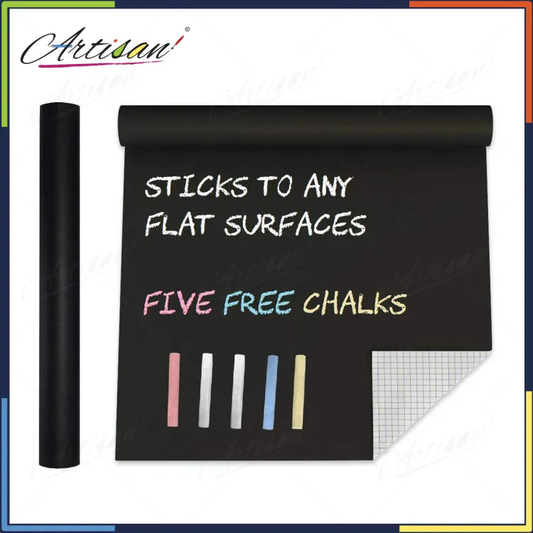 Artisan - Blackboard Chalkboard Vinyl Sticker Washable, Reusable - DIY Black Board Wall Adhesive Vinyl Sticker Roll - with 5pc colorful chalks ValueKartPk