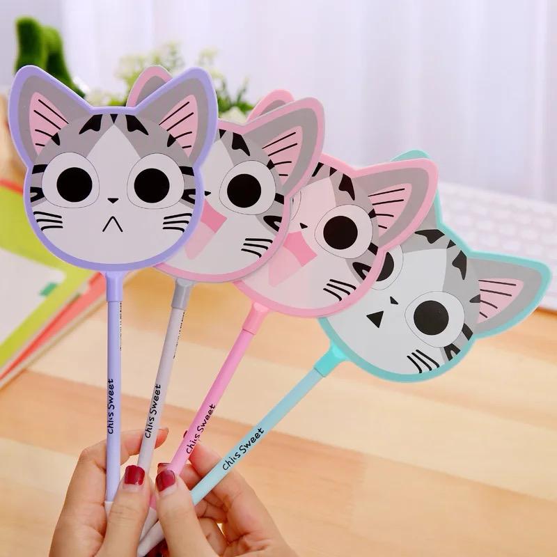 6 pcs Newest Plastic Cat Fan Shape Creative Student Prize Stationery   Pen ValueKartPk