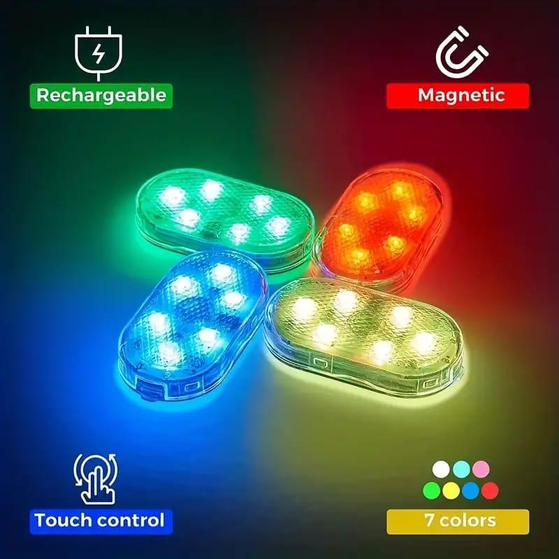 Car LED Lights Interior Magnetic Auto Interior lighting USB Rechargeable Portable LED Lights Car Night Reading Car Ambient Lighting 7 Colors (Random color) ValueKartPk