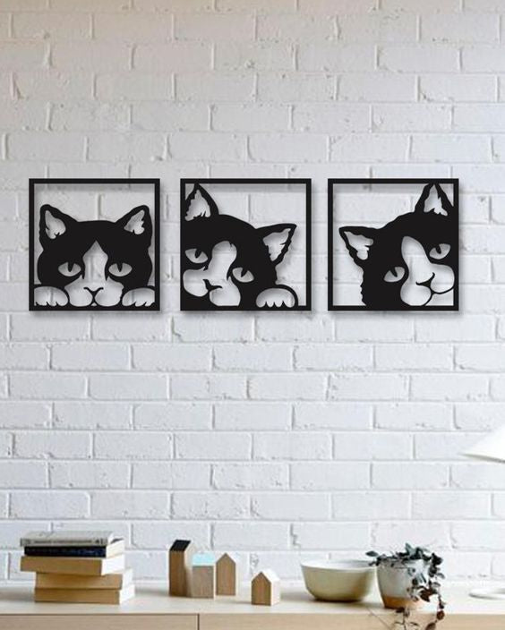 Wall Art 3Pcs Cat Frame Wooden Home Decor D27 ValueKartPk