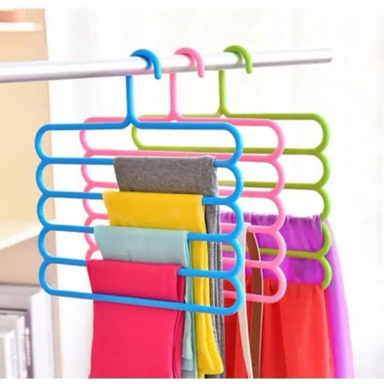 5 Layer Magic Hangers Hanger: Anti-Slip Multi-Purpose and Multi-Functional Magic Multiple Layer Trousers Hangers Hanger - Multifunction Pants Closet Belt Holder Rack S-Type 5 Layers Saving Space Hangers Hanger ValueKartPk