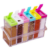 Spice Jars Dispenser Masala Rack Easy Flow Storage Crystal Seasoning Box Multicolour Set of 6 ValueKartPk