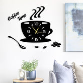 3D Wooden Coffee Cup with Coffee Beans and spoon Home Wall Clock ValueKartPk