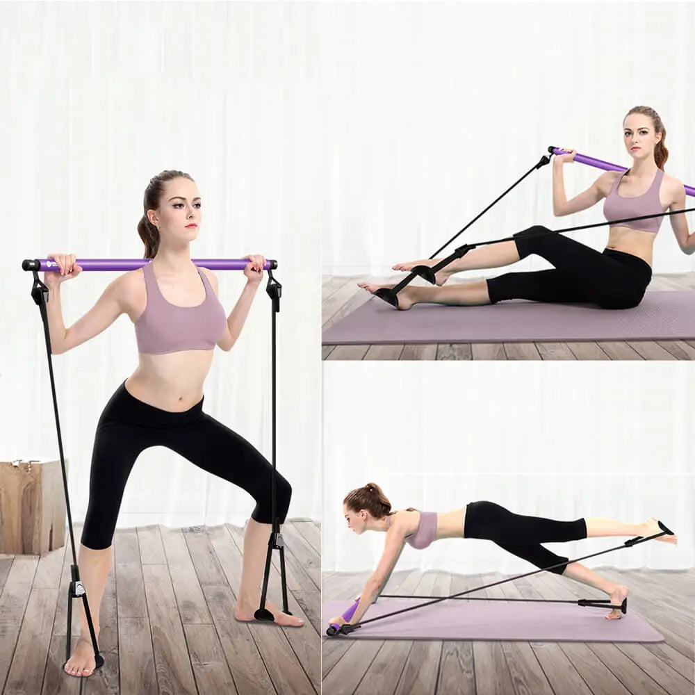 Portable Pilates Studio Yoga Gym Exercise Resistance Band Elastic Home Pilates Bar Stick Fitness Rope(Random Colours) ValueKartPk