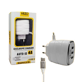 VIZO V16 Fast Charging With Triple USB Ports | Android Mobile Phone Charging Adapter with Usb Data cable | Travel Charger ValueKartPk