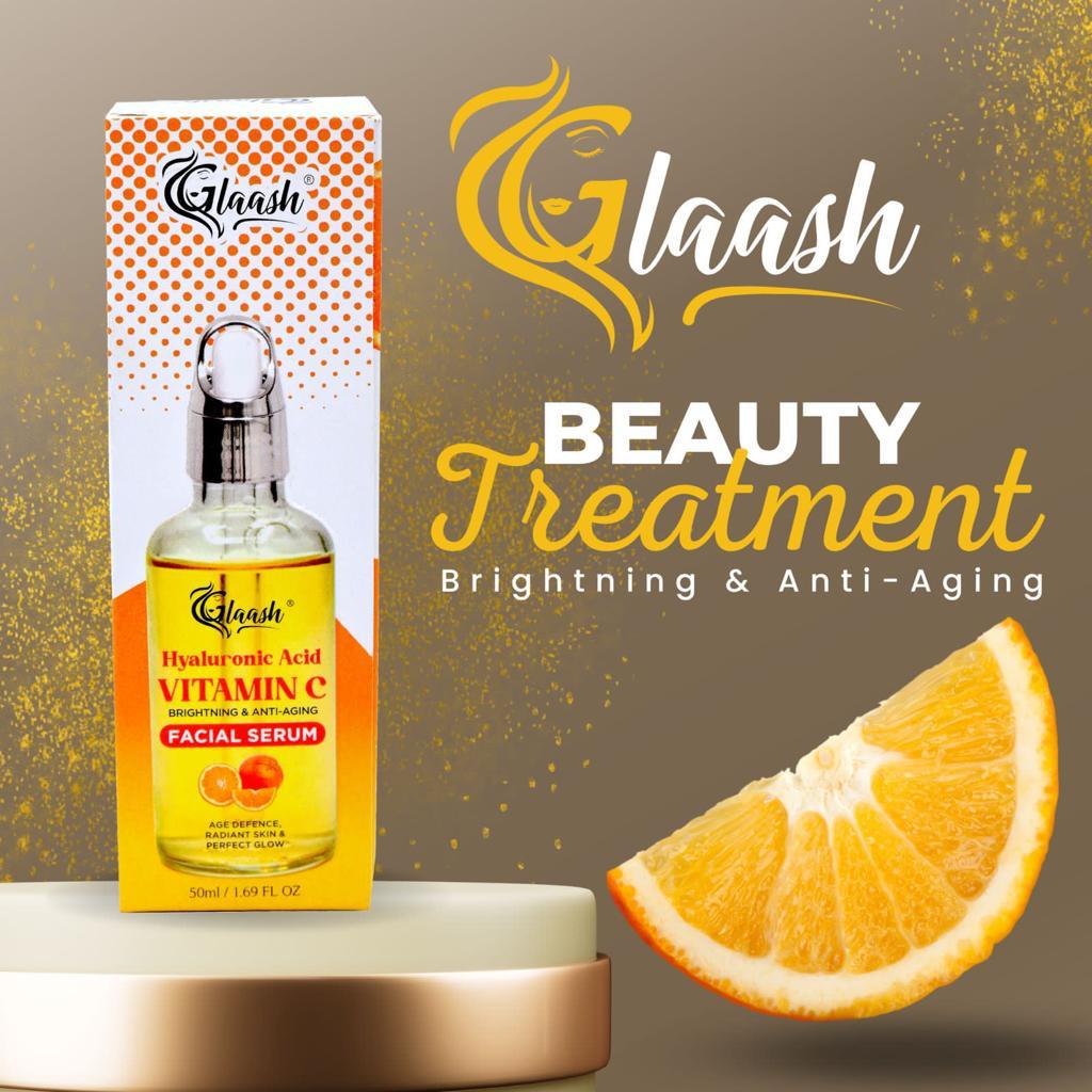 GLAASH HYALURONIC ACID VITAMIN C BRIGHTENING &amp; ANTI-AGING FACIAL SERUM 50 ML ValueKartPk