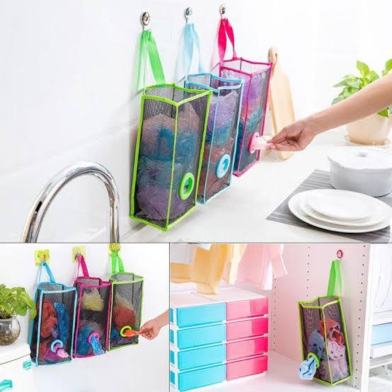 Plastic Shopping Bag Storage Basket Kitchen Accessories Reusable Grocery Potatoes Garbage Bag Holder ValueKartPk