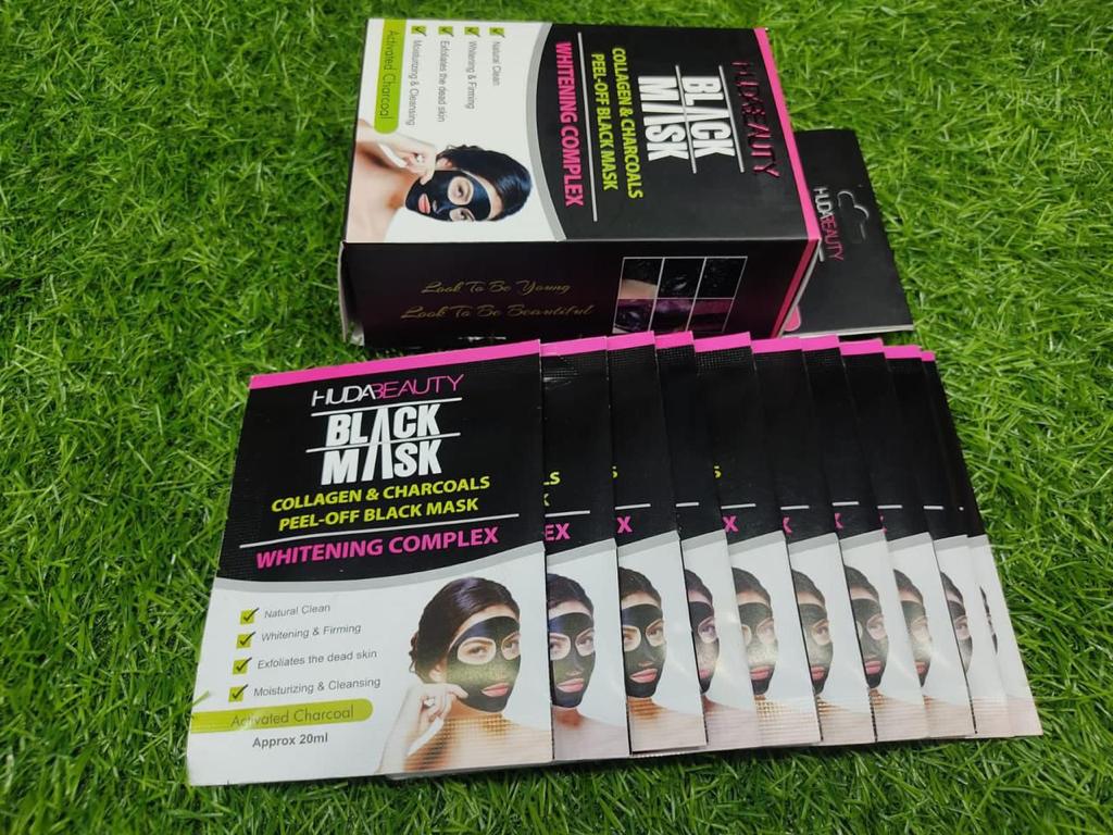 HUDA BEAUTY BLACK MASK COLLAGEN &amp; CHARCOALS-10pcs ValueKartPk