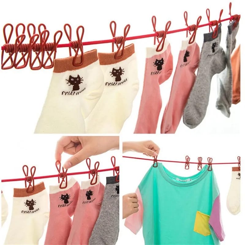 Clip&amp;Hang 185CM Portable Clothesline With (12) Clip - Elastic, Windproof &amp; Eco-Friendly for Travel &amp; Home Use ValueKartPk