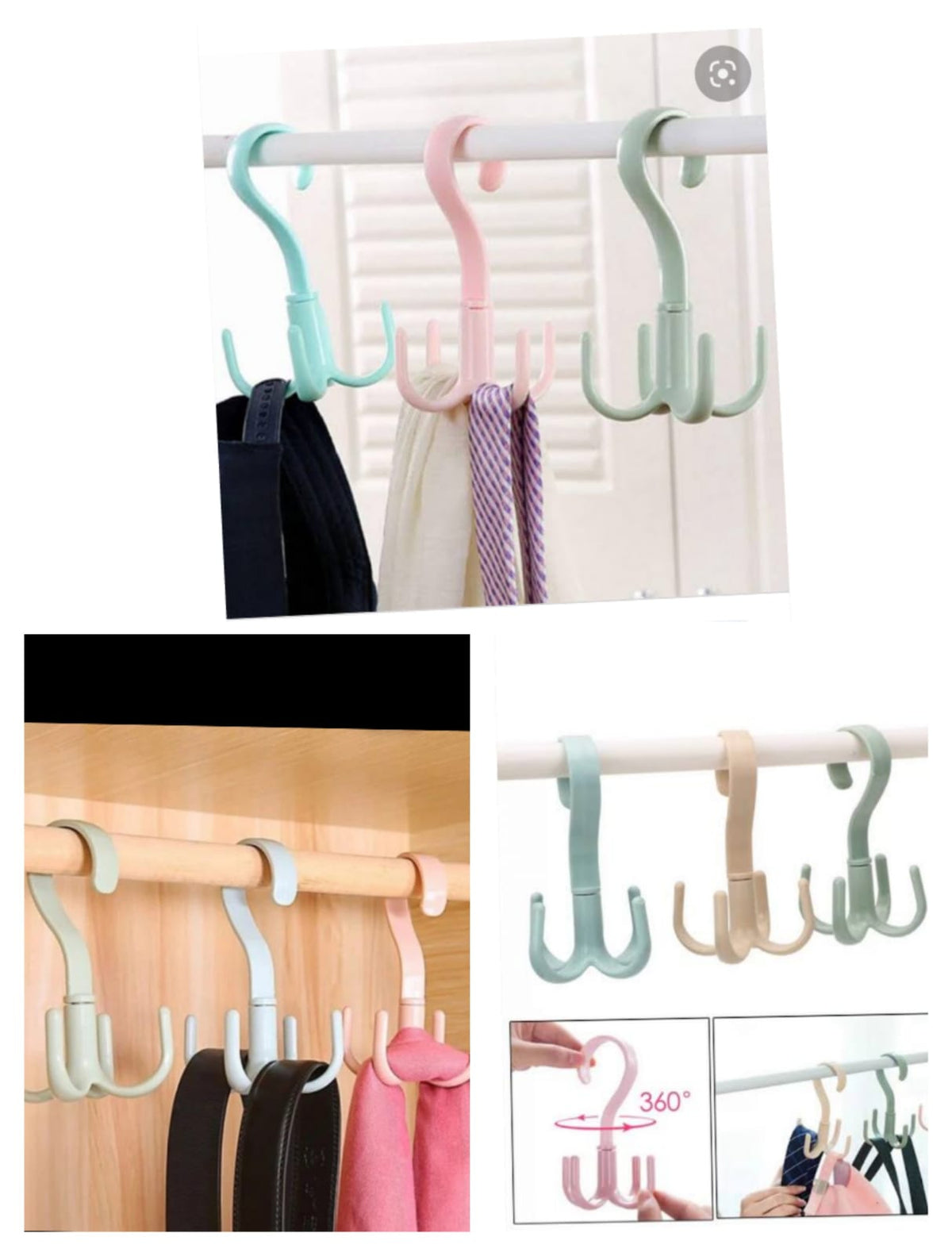 1/4Pcs Rotatable Hook Wardrobe Bag Rack Organizer Holder for Closet Scarf Belt Shoes Hanging Storage Hooks(random color) ValueKartPk