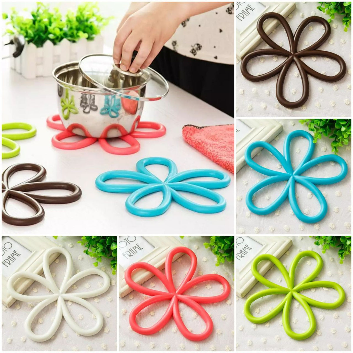 Silicone Flower Hot Pot Mat Stand Heat Resistant Mat For Protect your Dastar khan And Table To Burning (random colors) ValueKartPk