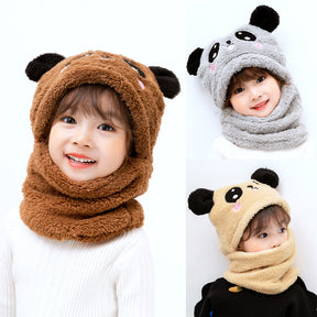 Beanie Wool Cap With Neck Warmer Attached.  KIDS WOOL CAP Cartoon Panda Baby  (random color) ValueKartPk