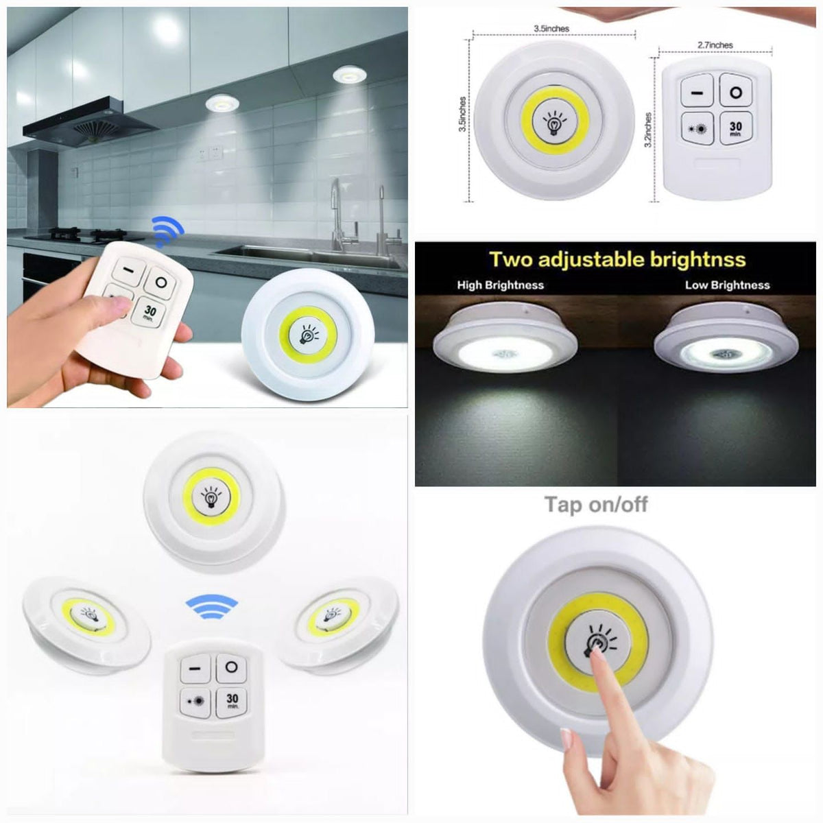 Tap LED Light With Remote Control (Pack of 3 Lights) ValueKartPk