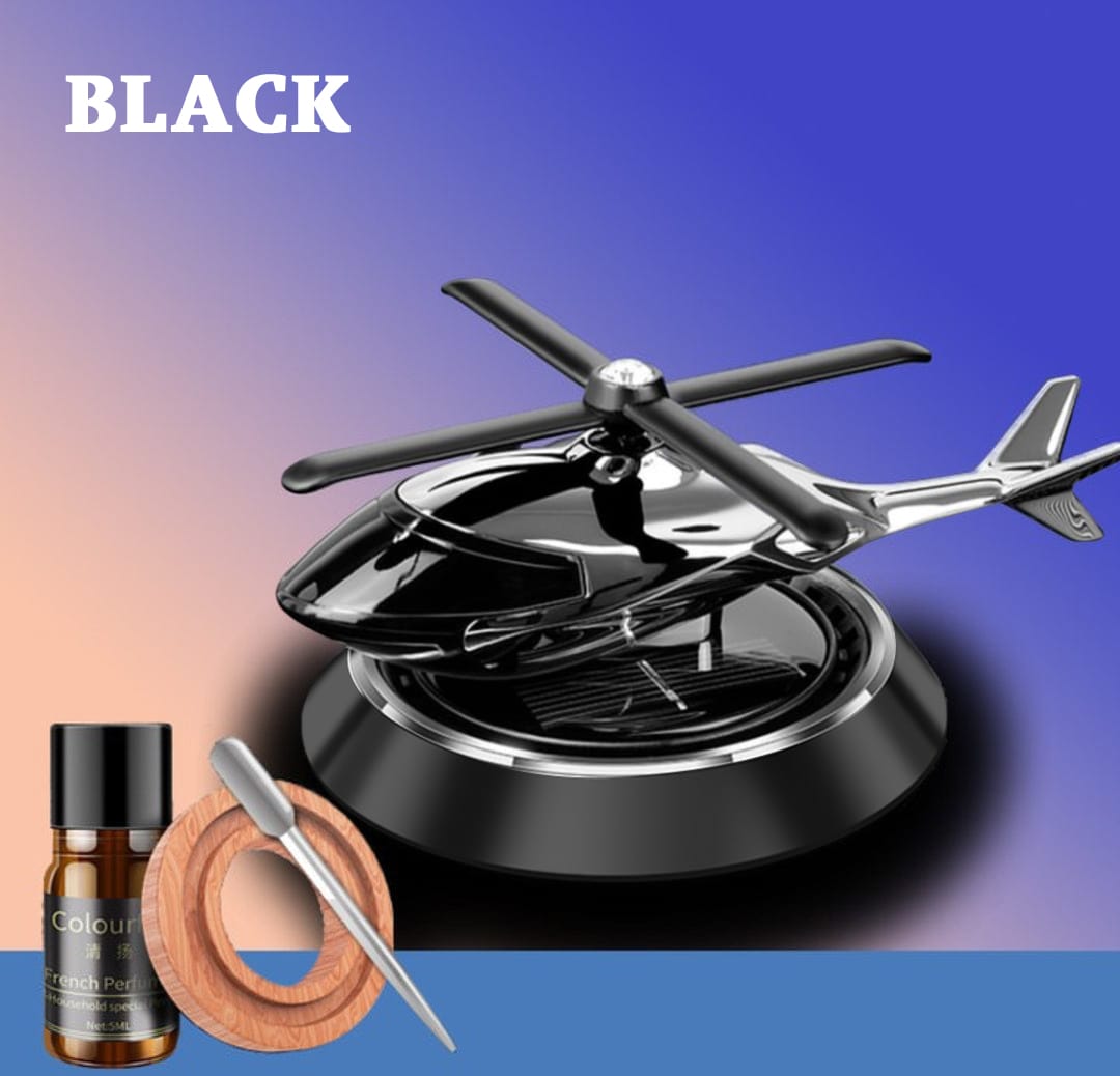 BLACK Color Car Aroma Diffuser Air Freshener Solar Power Car Dashboard Helicopter With Refill Perfume ValueKartPk