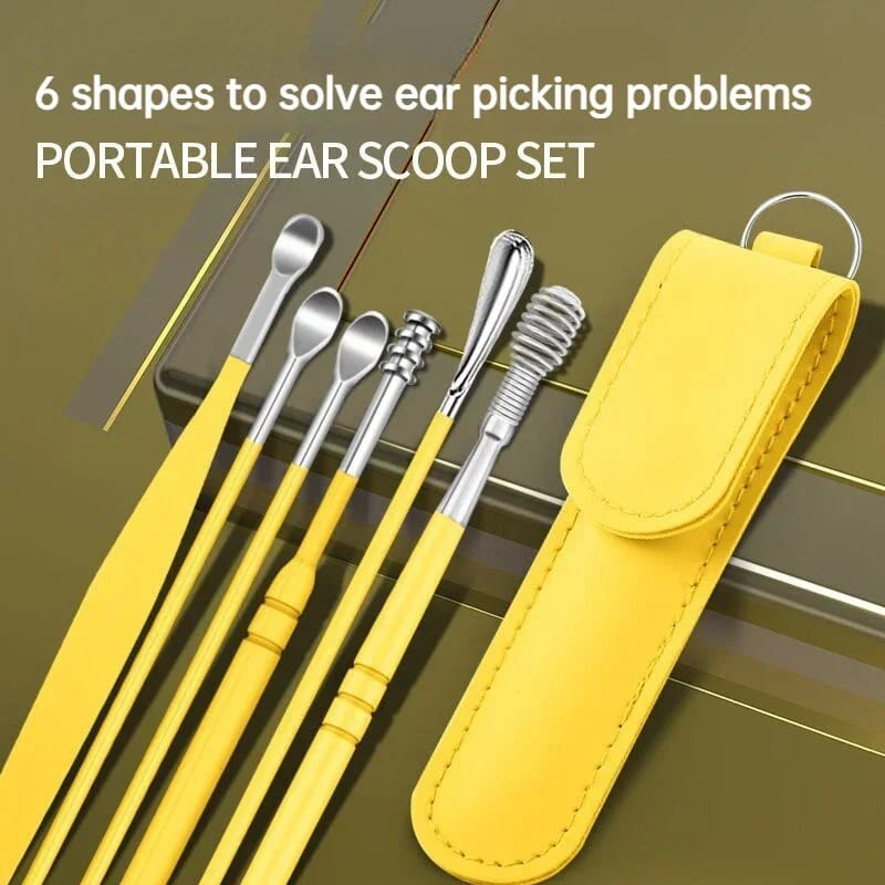 Ear Pick 6 pcs with Storage Bag Dig Ear Wax Remover Cleaner Care Portable Travel Kit Cleaner Spoon. ValueKartPk