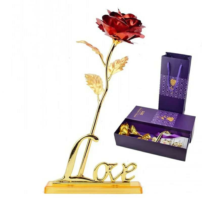 24k Gold Plated Rose (With Love Holder Box) Gift Ramazan Greeting Mother's Day Gift Flower Gold Dipped Rose ValueKartPk