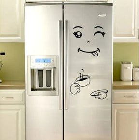 4 Different Funny Fridge Stickers Eating Drinking Smiley Face Wall Stickers For Dining Room Home Decoration Diy Vinyl Art Wall Decal Refrigerator Sticker ValueKartPk